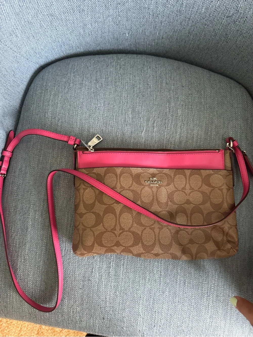 Coach Brown Signature Crossbody with Pink Trim